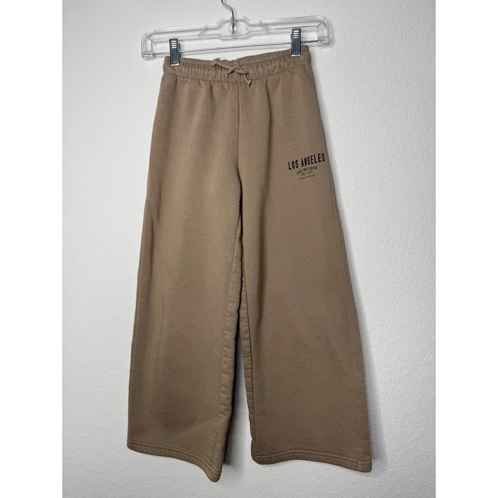 Zara Boys 2 Piece Set Green Hoodie Tan Los Angeles Wide Leg Sweatpants Size 9/10